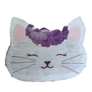Cat Face with Purple Flower Crown Piñata – Cute Floral Animal Party Piñata