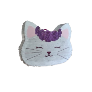 Cat Face with Purple Flower Crown Piñata – Cute Floral Animal Party Piñata
